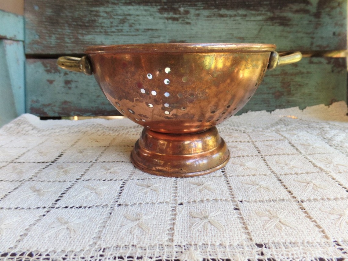 Vintage Copper Colander Kitchen Decor Cook Ware Pasta Strainer Etsy