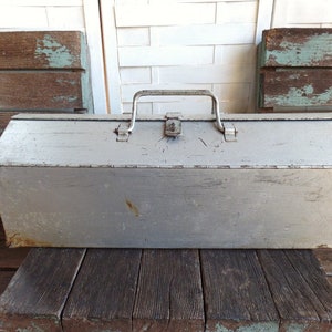 Vintage Split Top Metal Tool Box With Double Handles and Tray