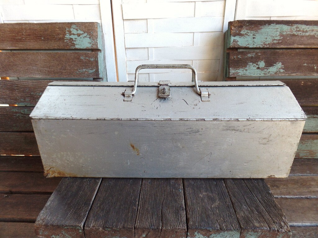Vintage Green Electrician or Machinist Box Tool Box Mounted Wall Hanger  Green Tool Box Small Tool Cabinet With 15 Small Drawers 
