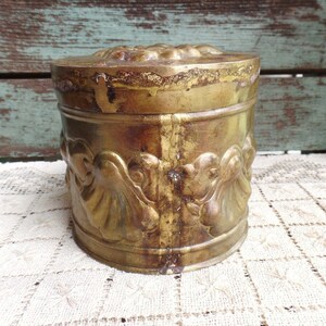 Vintage Solid Brass Canister Embossed Shell Design Storage - Etsy