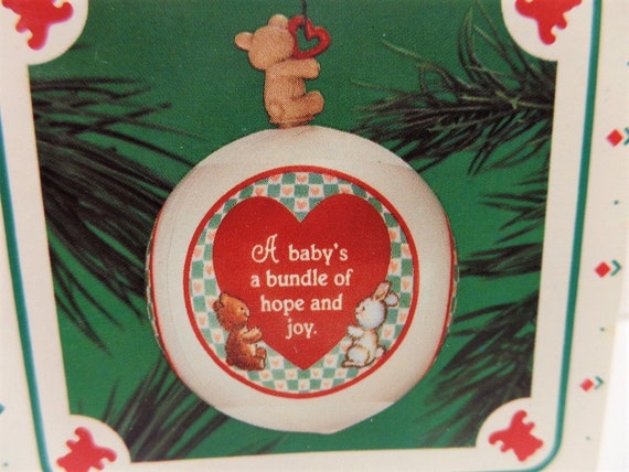 Hallmark Baby s First Christmas Satin Ornament 1986 NOS Teddy Bear Heart Pony Etsy Canada