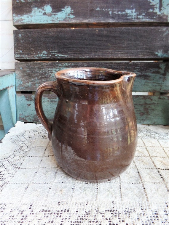 Vintage Rustic Brown Pottery Jug Vase Vintage Rustic Brown Pottery Jug Vase