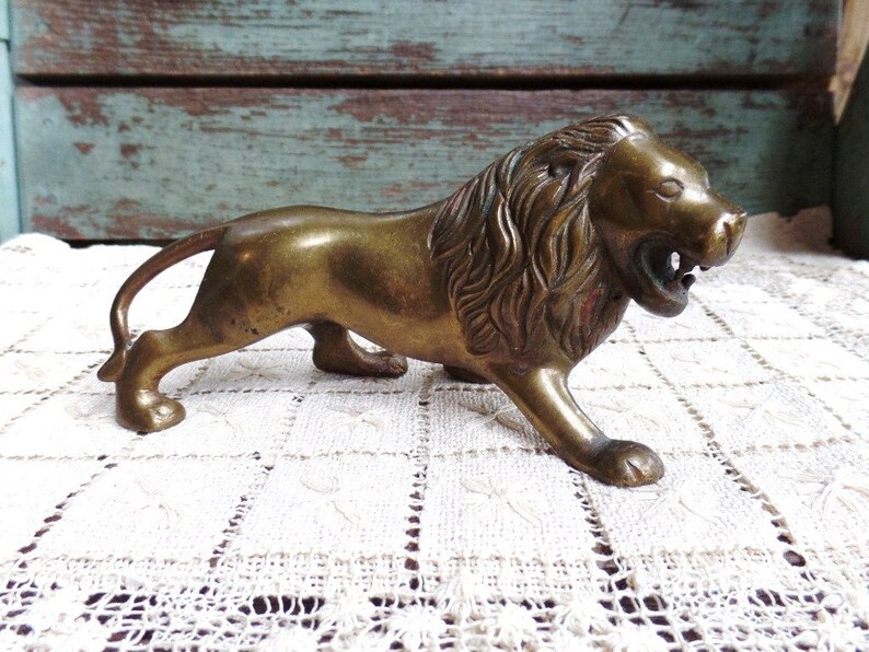 Vintage Solid Brass Lion Figurine King of the Jungle Etsy