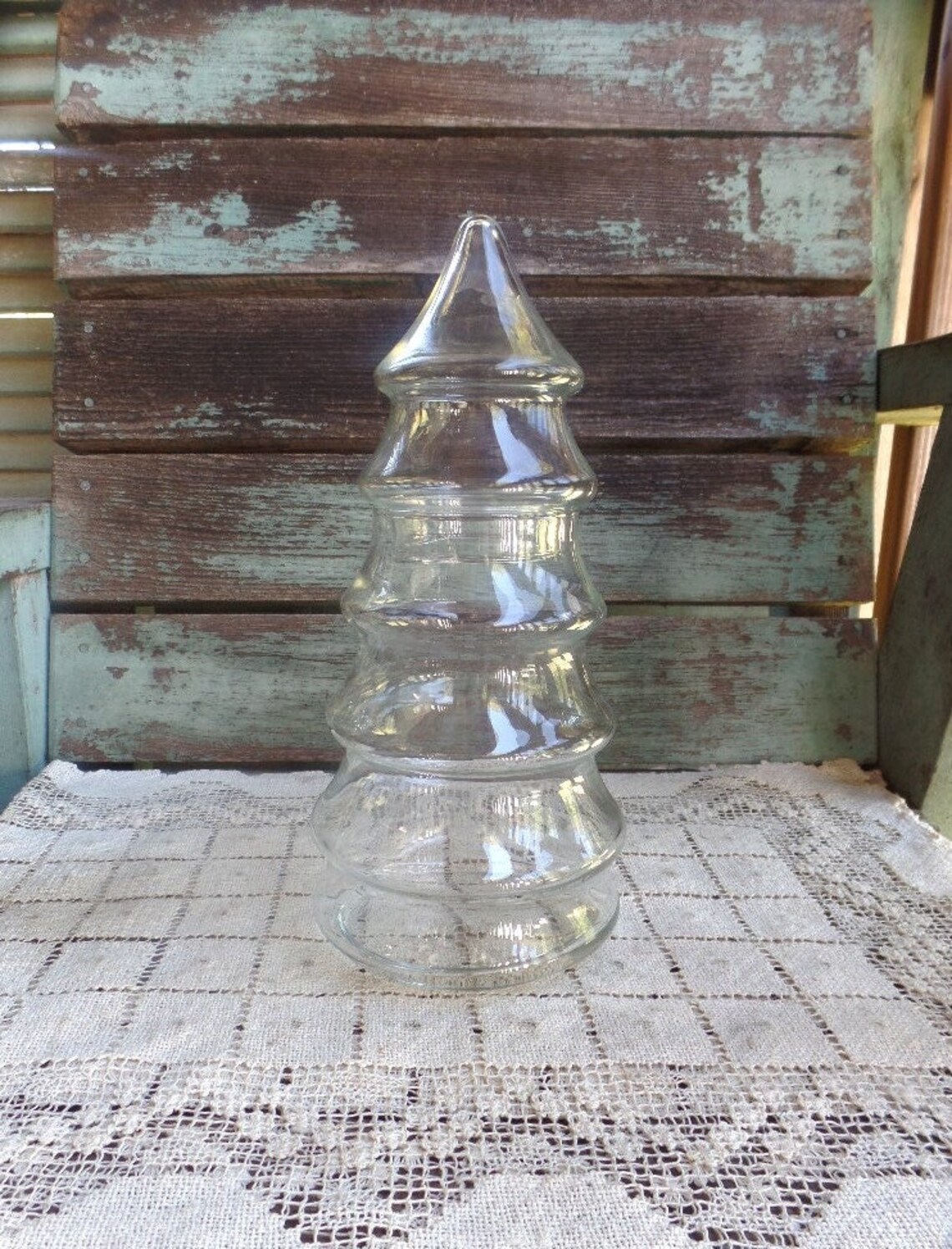 Vintage Clear Glass Christmas Tree Jar Apothecary Storage Etsy