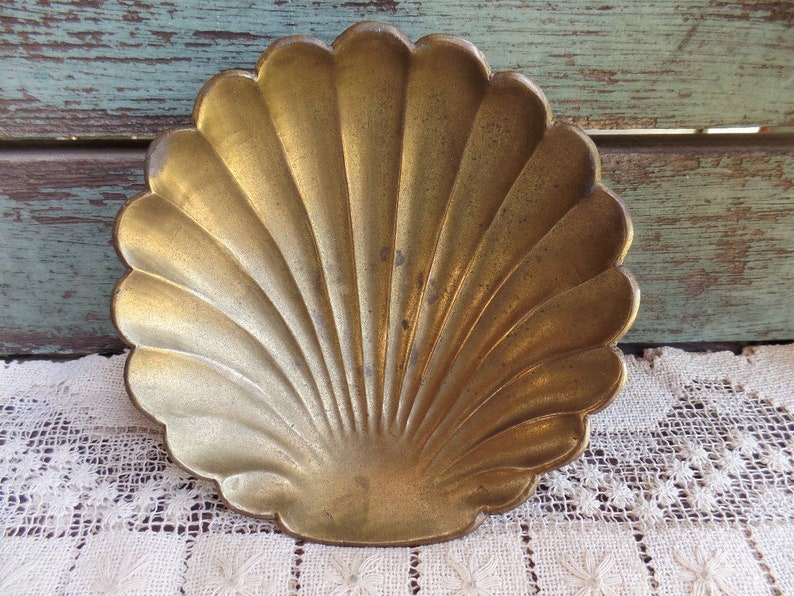 Vintage Footed Solid Brass Shell Design Bowl Jewelry Dish Etsy