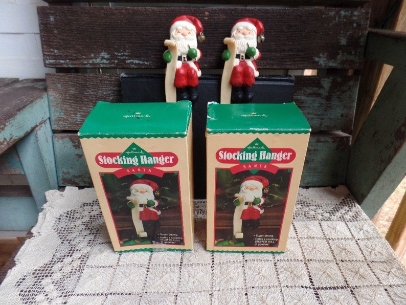 Vintage Pair Hallmark Santa Claus Stocking Hangers 1984 Etsy