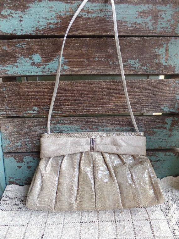 Vintage J. Renee Snakeskin Purse with Strap Taupe 