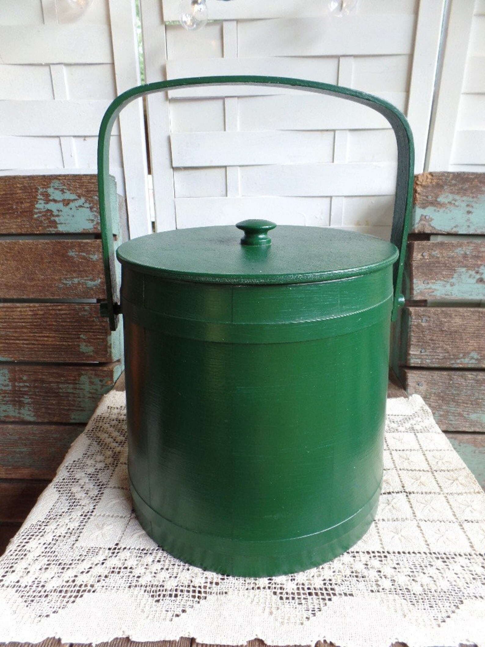 Antique Large Wood Bucket With Handle and Lid Firkin Sugar Etsy