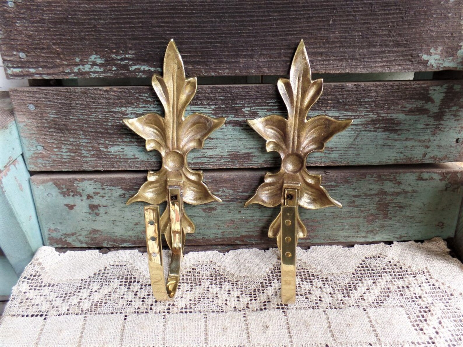Vintage Pair Brass Curtain Tie Backs Drapery Holders Etsy