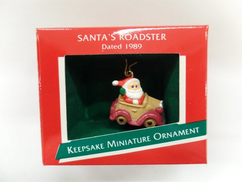 Hallmark Santa/'s Roadster Miniature Christmas Ornament NOS 1989 Feather Tree