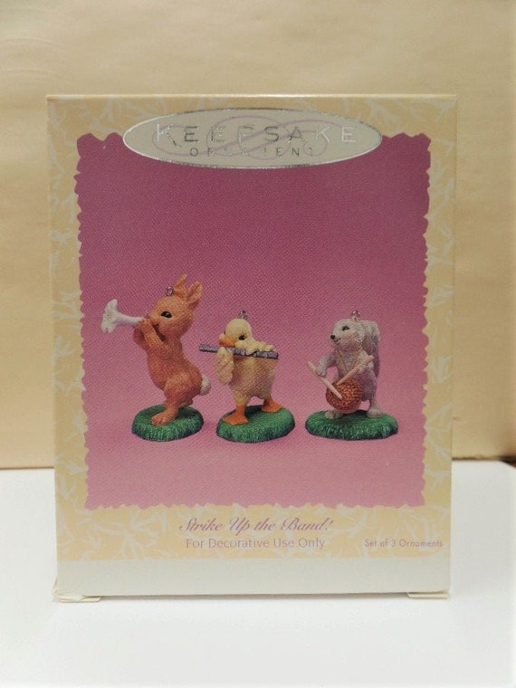 Hallmark Strike Up the Band Set of 3 Easter Ornaments 1996 NOS Bunny Squirrel Duck