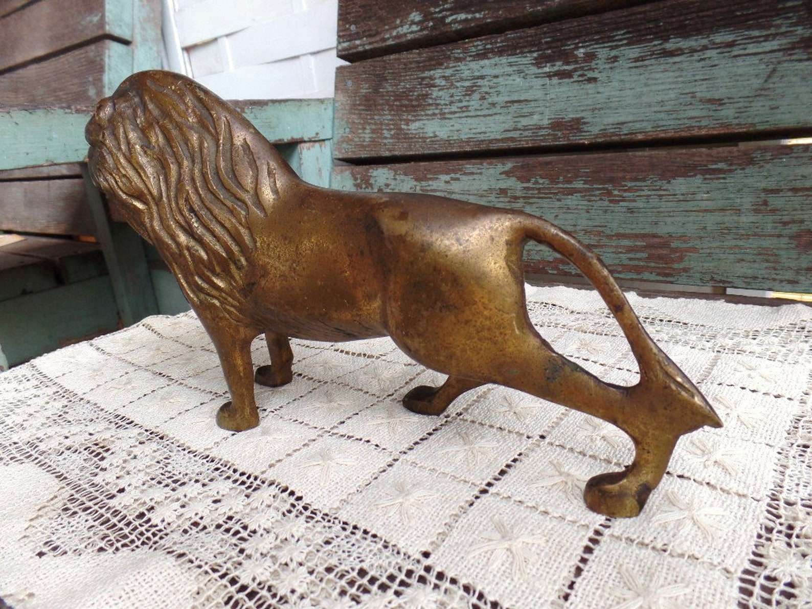 Vintage Brass Lion Figurine King of the Jungle Etsy
