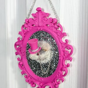 Dapper Top Hat and Monocle Mouse Taxidermy Head Mount - Hot Pink/ Silver