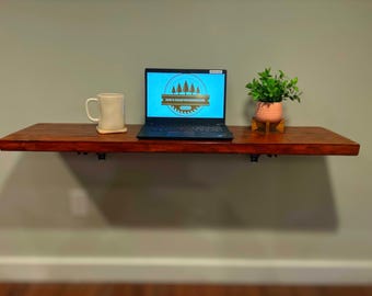 Foldable Solid Wood Floating Shelf/Desk: Wall Mounted Bar Top, Small Space Decor