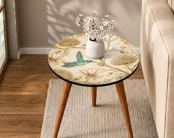 Handmade Hummingbird Floral Side Table | Coastal Botanical Accent Table