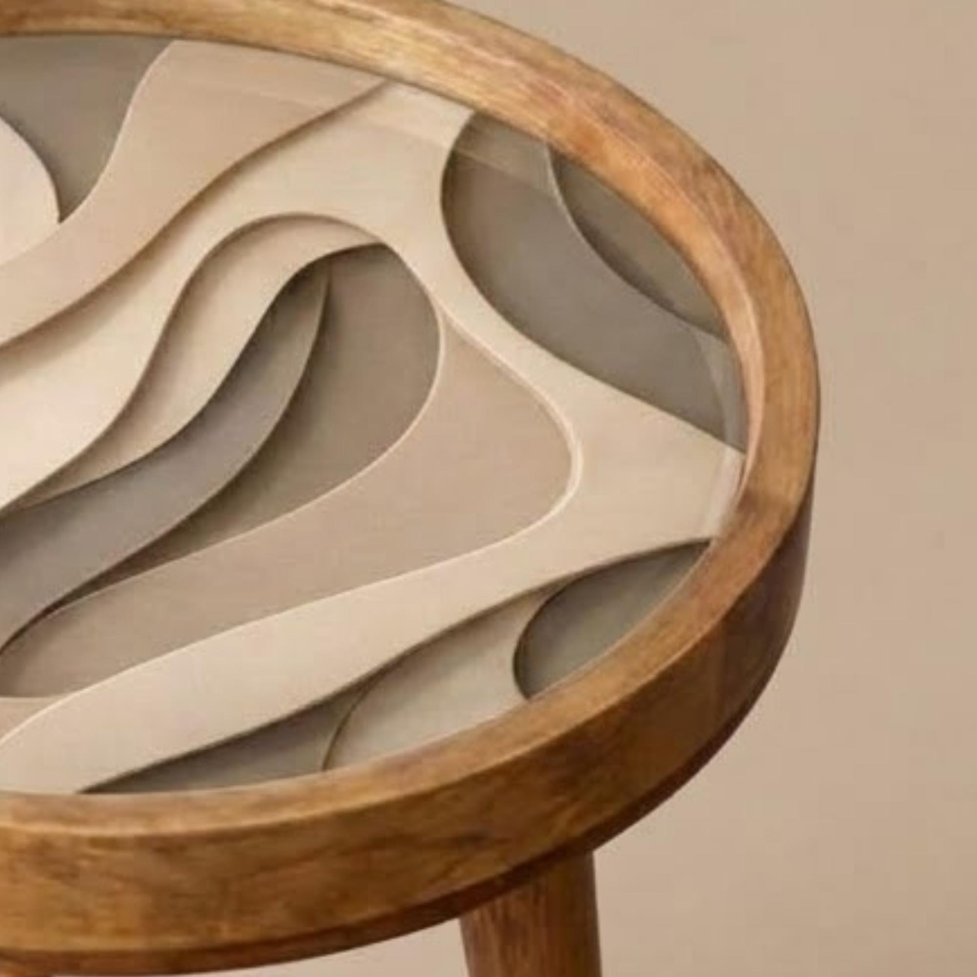 Modern Abstract Mango Wood Side Table | Neutral Round Accent Table ...
