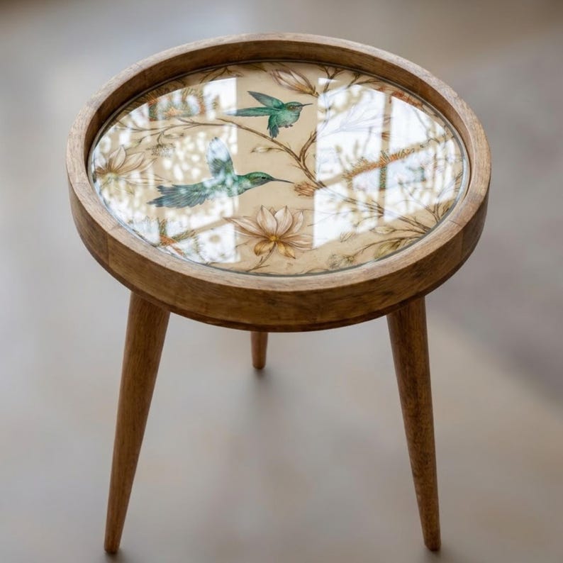 Minimal Abstract Mango Wood End Table | Handmade Round Side Table ...