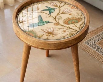 Tavolino laterale in legno di mango astratto minimalista / Tavolino laterale rotondo fatto a mano / Mobili d'accento moderni