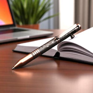 Handcrafted Damascus Steel Copper Head Ballpoint Pen with Pocket Clipper. Free Engraving and USA Shipping. Pro-Regalo7016