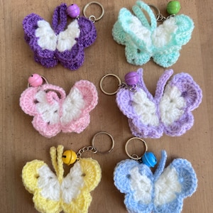 Crochet Butterfly Keychain, Colorful Handmade Keyring, Wall Decoration