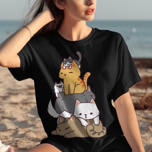 Stacked Cats T-Shirt, Cute Kitten Pile Tee, Pet Lover Gift, Cartoon Cat Design, Unique Cat Graphic, Funny Cat T-Shirt