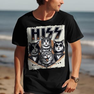 HISS Funny Cat Band T-Shirt, Rock Band Cats Tee, Cat Lover Gift, Musician Cats Shirt, Cute Feline Cats T-Shirt, Cat Band Tee