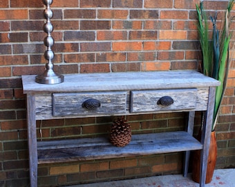 Gray Wood Hallway Table. Gray Reclaimed Sofa Table. Wood Console Table.  Reclaimed Wood Entry Table.  45 l x 12-1/4 d x 30 t. Natural Finish