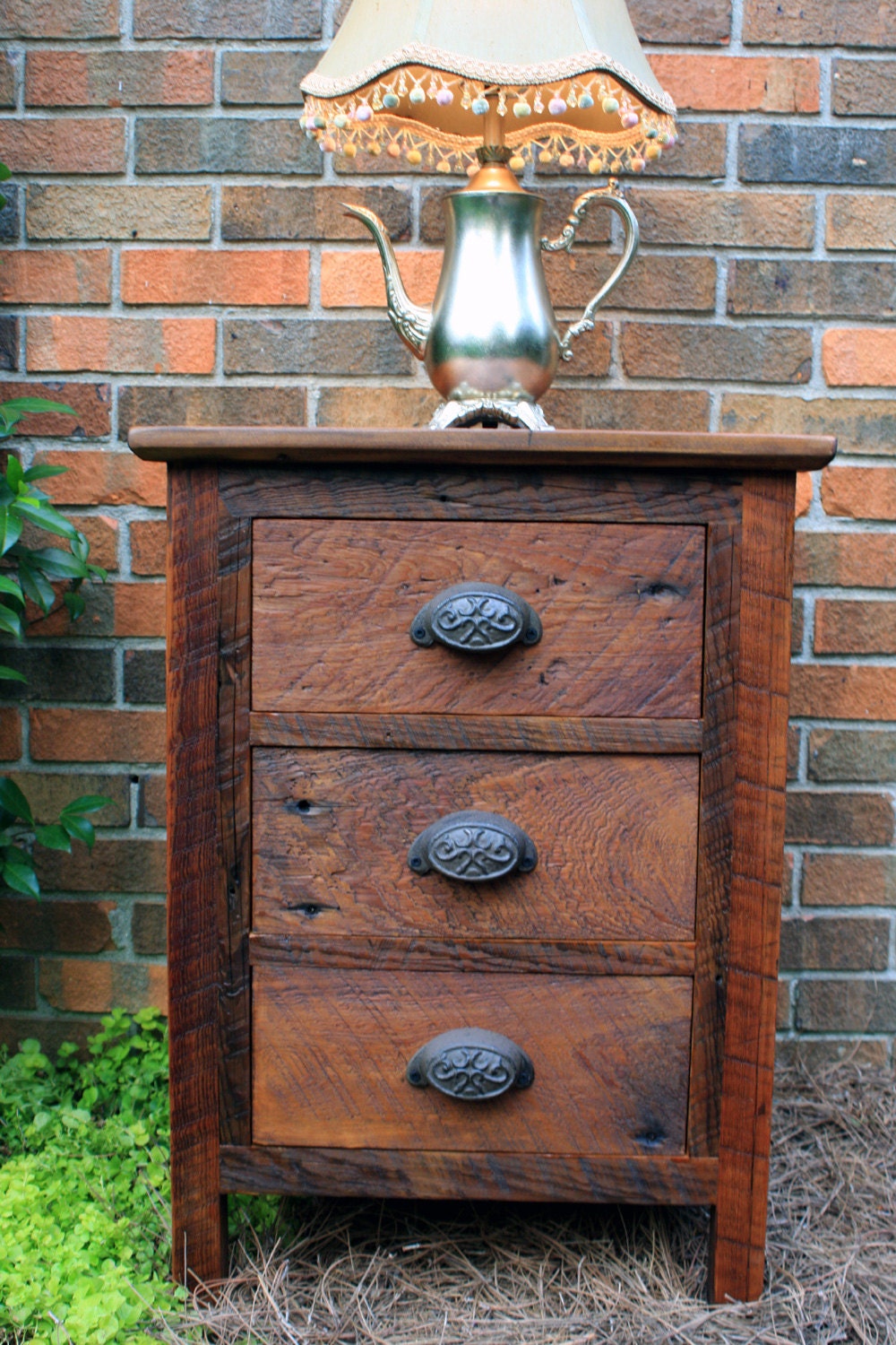 Bedside Table W/ Drawers. Rustic Bedside Table. 3 Drawer End Etsy