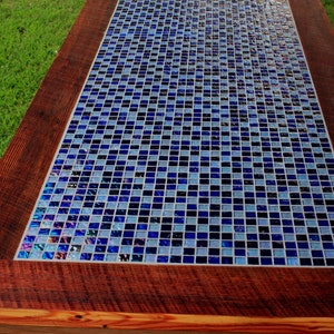 Outdoor Dining Table. Outdoor Kitchen. Large Dining Table. Oceans on Fire Mosaic. 38w x 108l x 30t. Brazilian Rosewood Finish. image 5