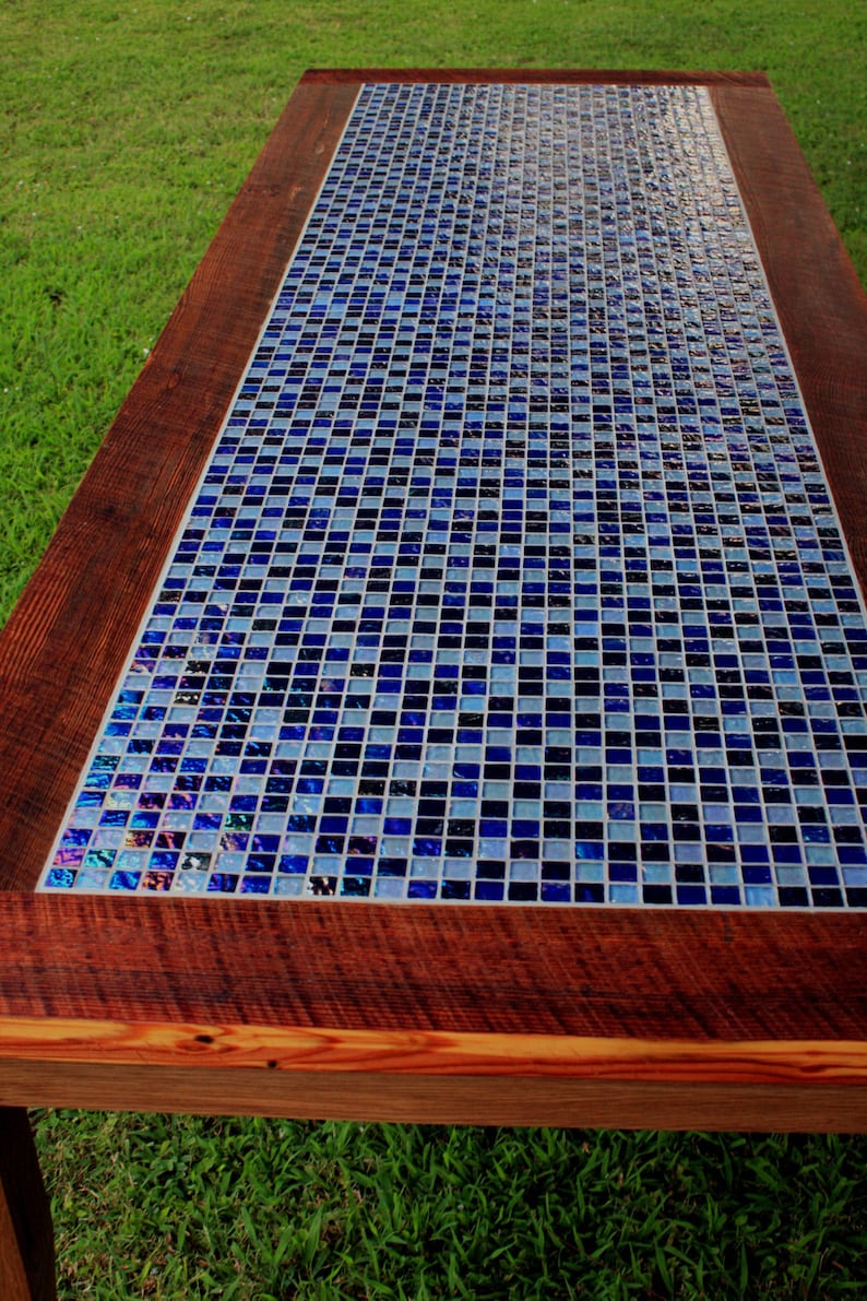 Outdoor Dining Table. Outdoor Kitchen. Large Dining Table. Oceans on Fire Mosaic. 38w x 108l x 30t. Brazilian Rosewood Finish. image 5