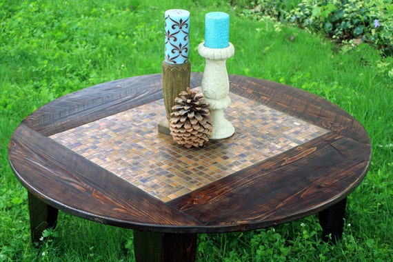 Round copper top coffee on sale table