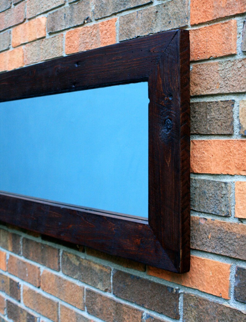 Narrow Width Framed Mirror. Horizontal Wall Mirror. Reclaimed Wood Framed Mirror. Barnwood Mirror. 16 x 65. Dark Chocolate Brown Finish. Bild 1