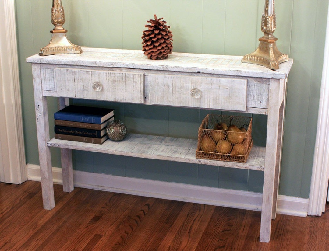 Whitewashed Sofa Table. White Hallway Table. Whitewash Entry Table. Mother of Pearl Mosaic. 45 W X 12 1 4 D X 30 T. Distressed White Finish Etsy