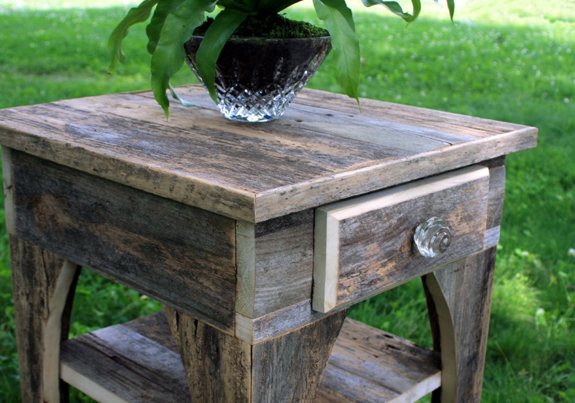 Gray Wood End Table. Natural Finish End Table. Reclaimed Wood Etsy