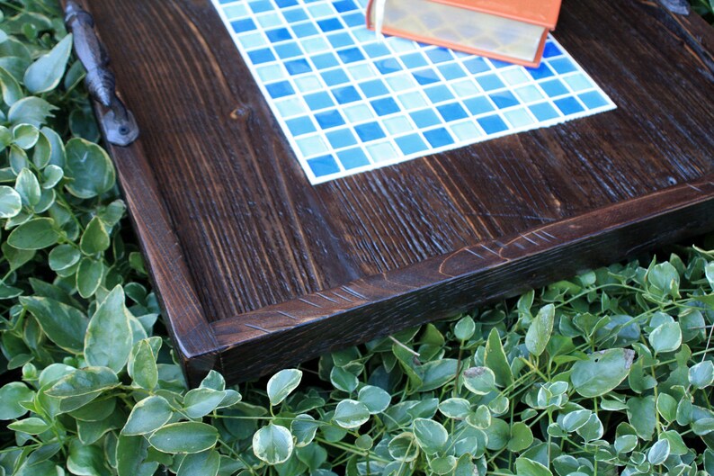 Ottoman Tray. Tile Tray. Blue Mosaic Serving Tray. Large Etsy