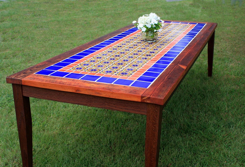 Talavera Tile Dining Table. Very Large Dining Table. Mexican Tile Dining Table. 114 L x 41 W x 30 T. Brazilian Rosewood Sierra Finish. image 9