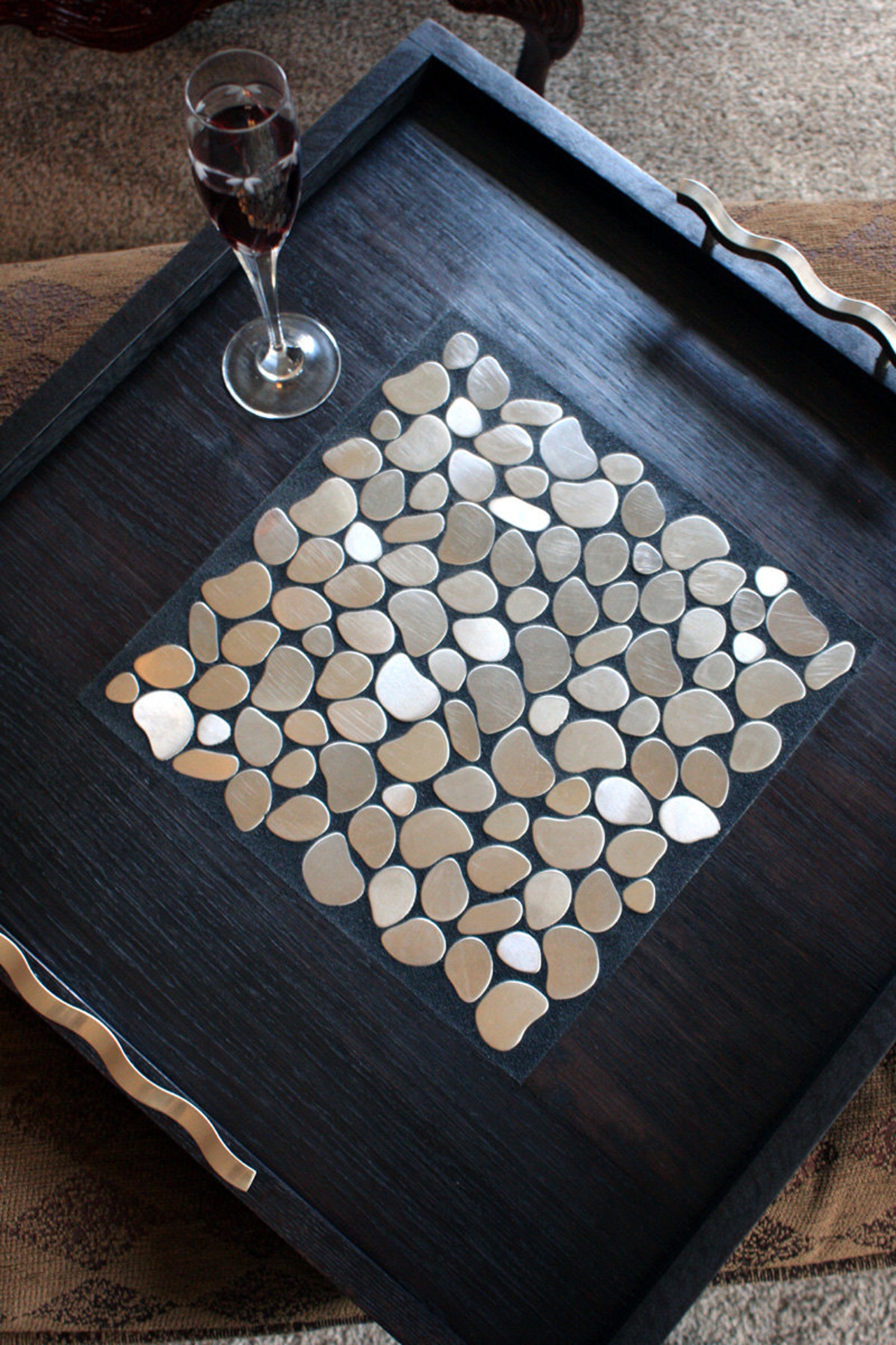 Large Modern Ottoman Tray Stainless Mosaic Centerpiece Etsy