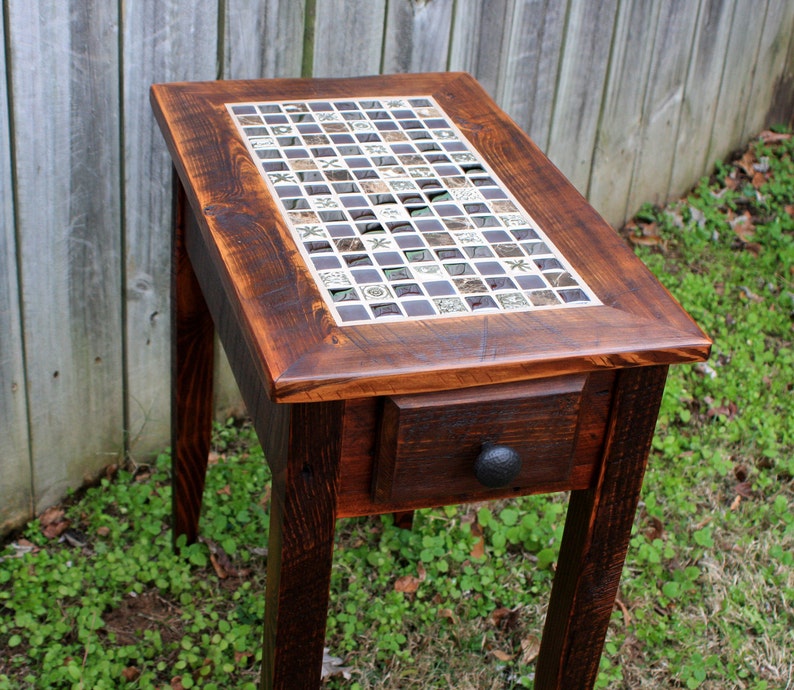 Mosaic Tile Side Table End Rustic W Drawer Reflections 21 L X 13 24 T Dark Brown Finish