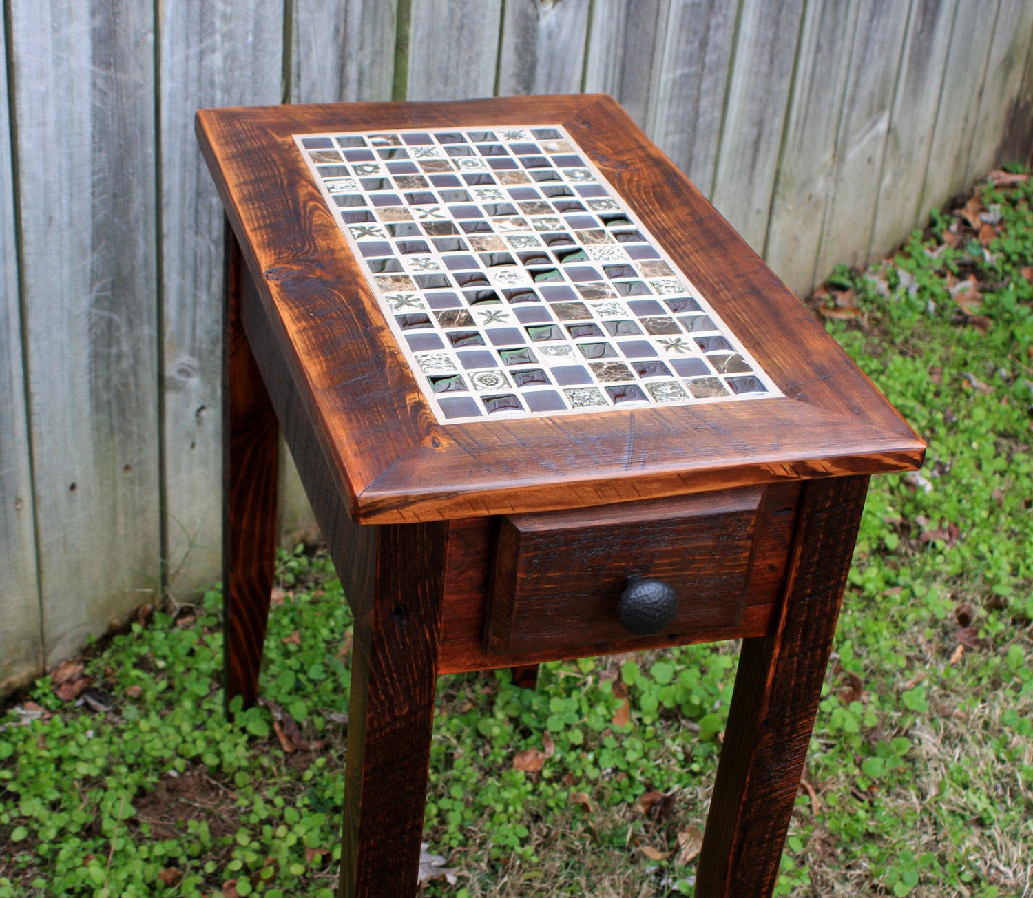 Mosaic Tile Side Table. Mosaic End Table. Rustic Table W/ Etsy