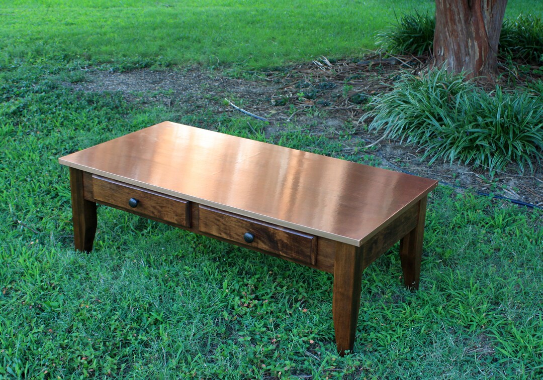 Large Copper Coffee Table W/ Drawers. Large Copper Coffee Table. Copper