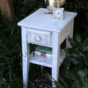 Distressed White End Table. White Bedside Table. Small End Table. &quot;White Nights&quot;. 12&quot;w x 15&quot;l x 24&quot;t. Distressed White Finish