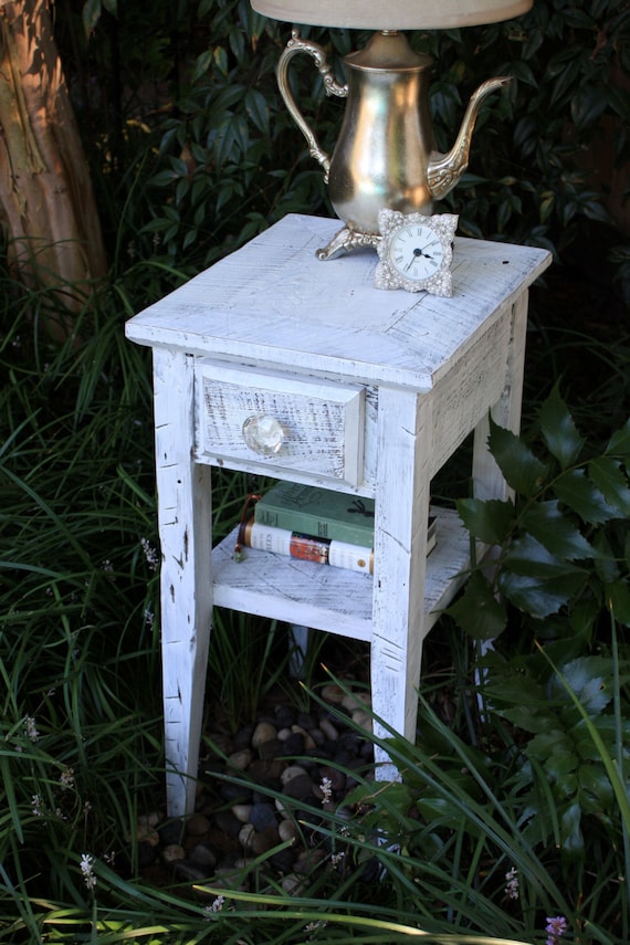 Distressed White End Table. White Bedside Table. Small End Table