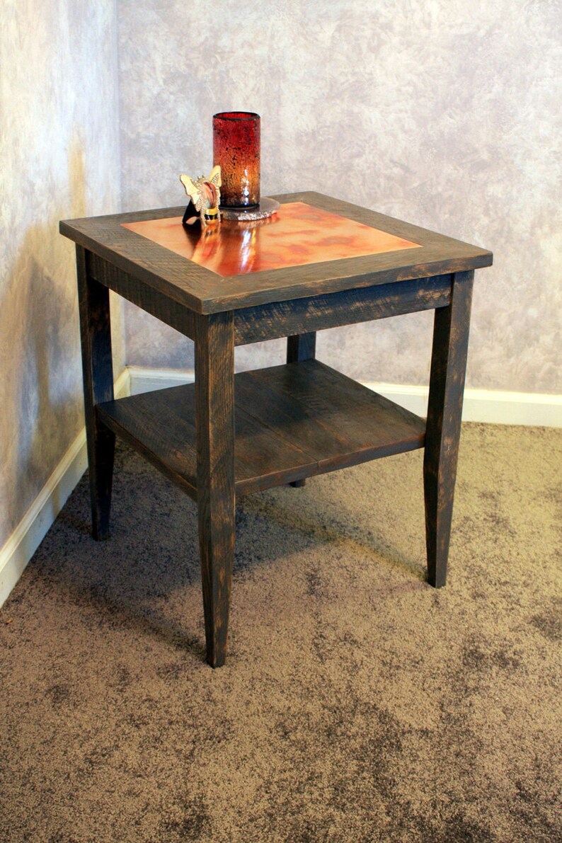 Copper End Table. Textured Wood End Table. Copper Top Side Table. Dark ...