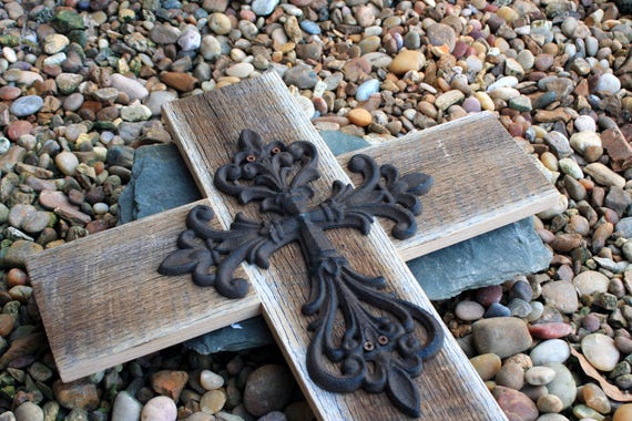 Large Cast Iron Cross. Large Wooden Cross. Rustic Wood Cross