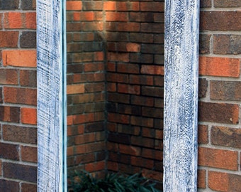 White Framed Mirror.  Weathered Wood Framed Mirror. Whitewashed Framed Mirror. 40 Inch Mirror. 26" x 40". White Wash Finish.