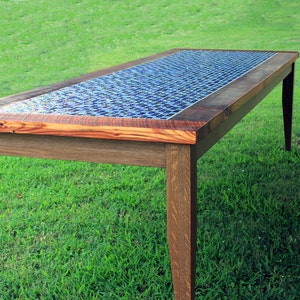 Outdoor Dining Table. Outdoor Kitchen. Large Dining Table. Oceans on Fire Mosaic. 38w x 108l x 30t. Brazilian Rosewood Finish. image 4