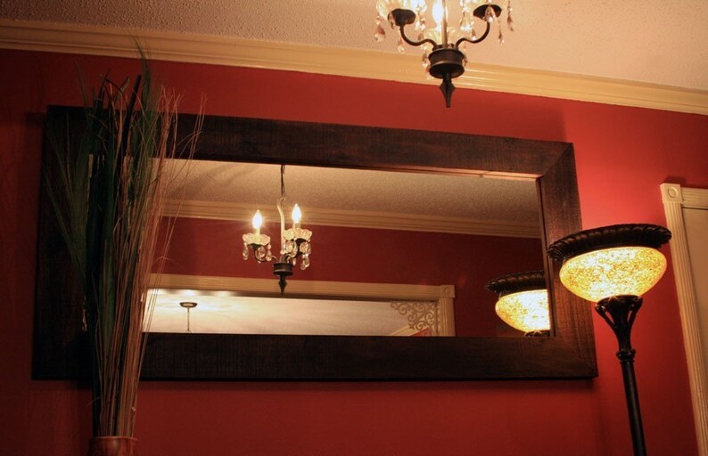 Large Rustic Framed Mirror Reclaimed Wood Wall 60 Inch Barnwood Dark 28 X Brown Finish