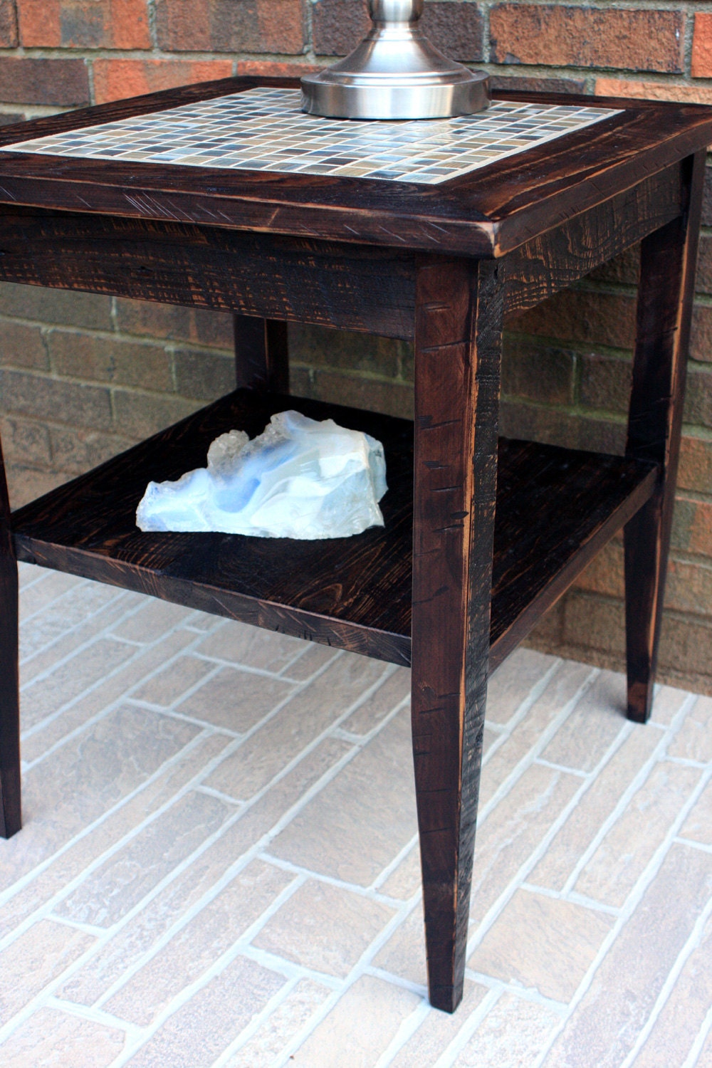 Rustic Mosaic Tile End Table. Neutral Side Table. Rustic Side Etsy