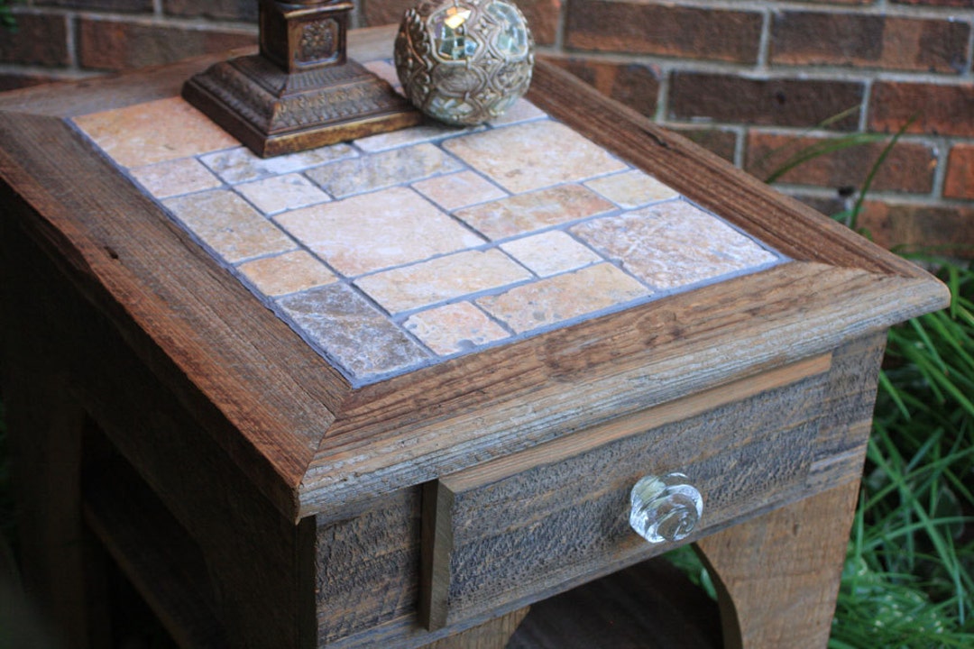 Slate Top End Table. Slate Bedside Table. Rustic Slate End Table. the