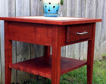 Cherry End Table.  Cherry & Mother of Pearl Side Table.  Mother of Pearl Bedside Table.  Mosaic End Table. 21" square x 23"t. Cherry Finish